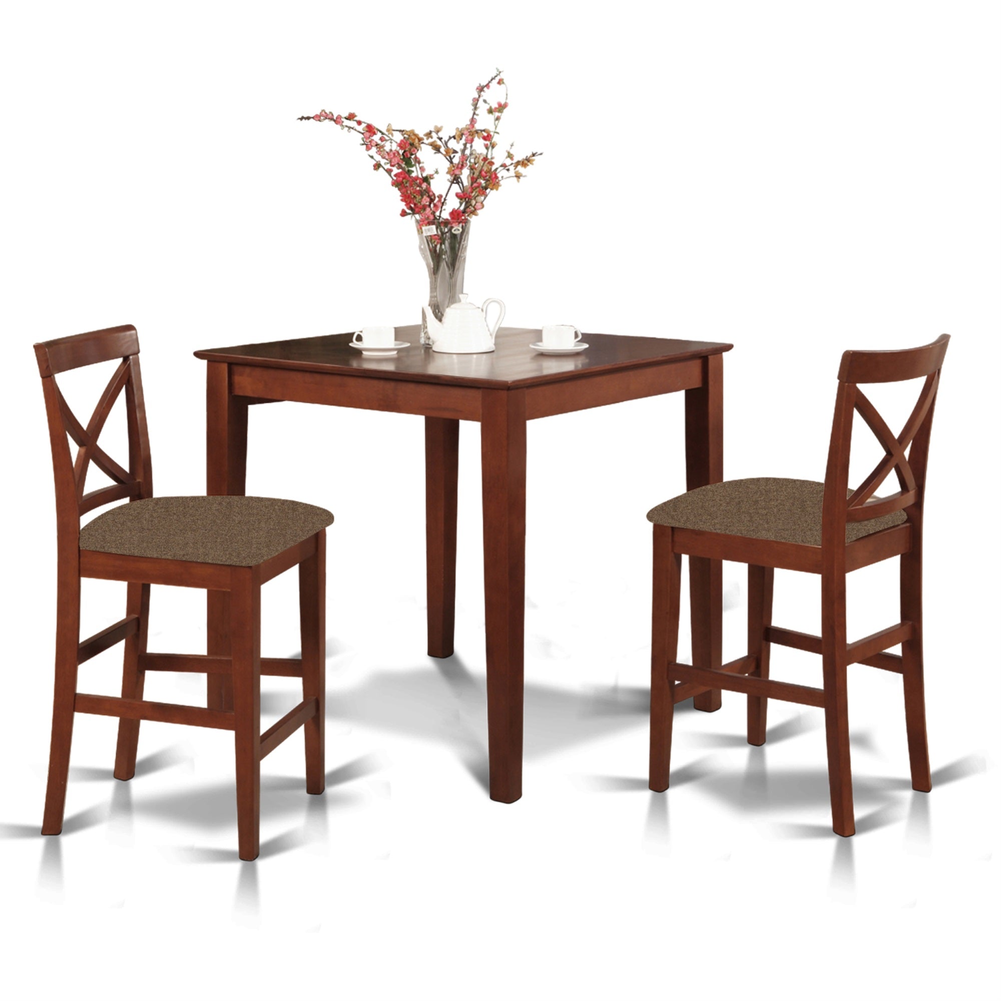 Pubs3-Brn-C 3 Pc Counter Height Dining Set-Pub Table And 2 Stools