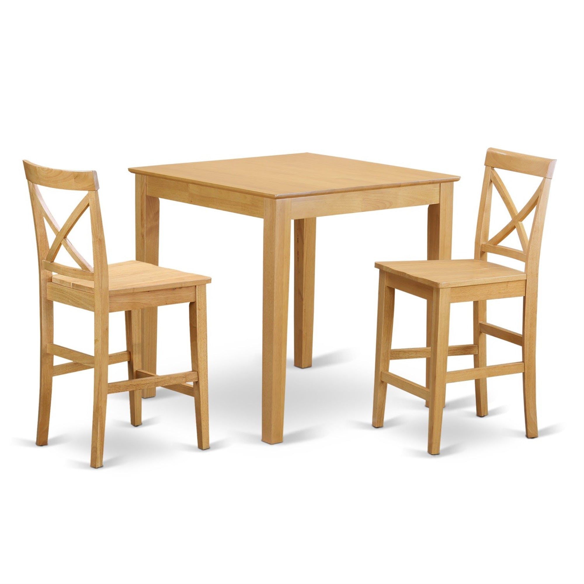 East West Furniture Pubs3-Oak-W 3 Piece Counter Height Dining Set For Small Spaces Contains A Square Wooden Table And 2 Kitchen Chairs, 36X36 Inch