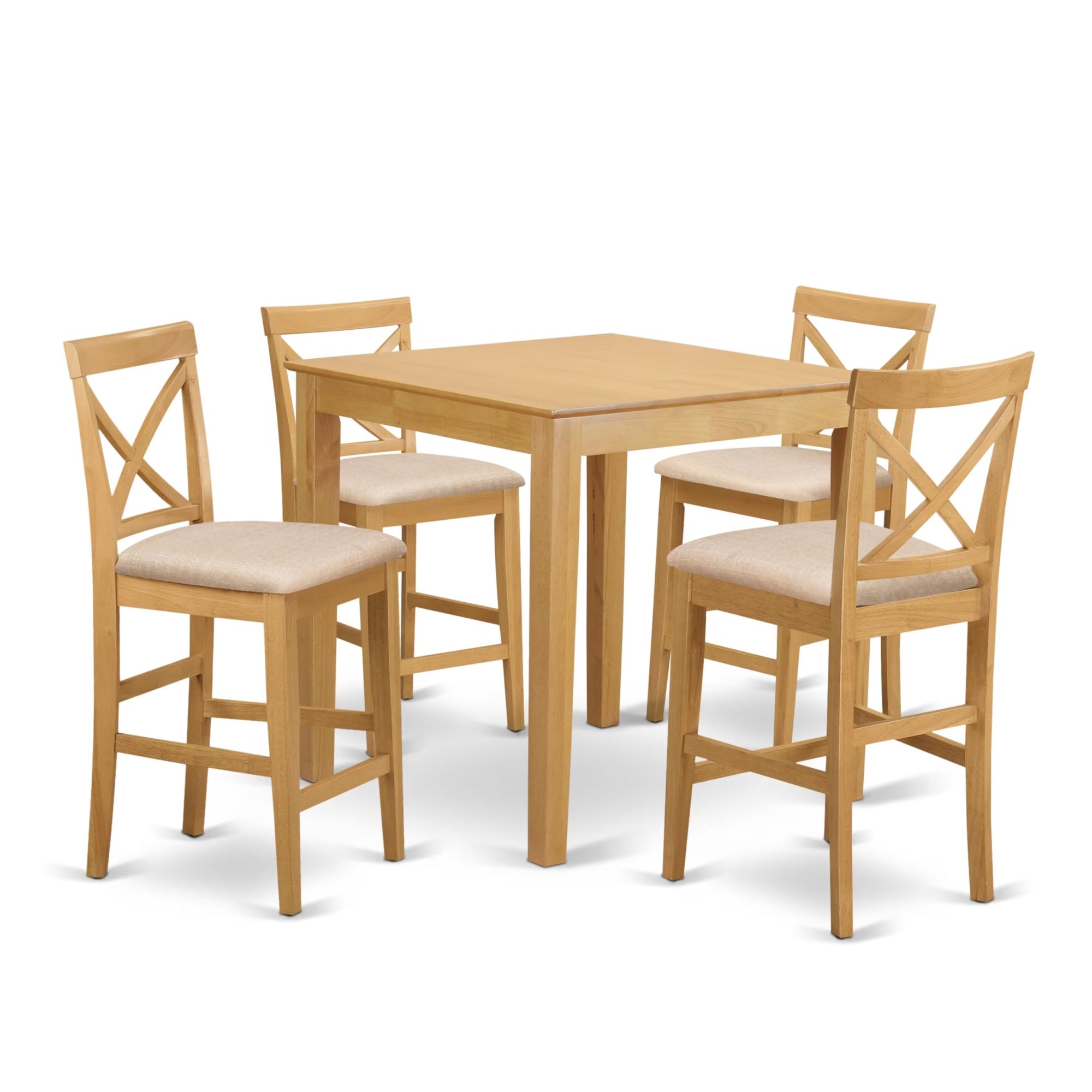 Casafoyer Pubs5-Oak-C 5 Piece Counter Height Dining Set Includes A Square Dinette Table And 4 Linen Fabric Kitchen Dining Chairs, 36X36 Inch, Oak