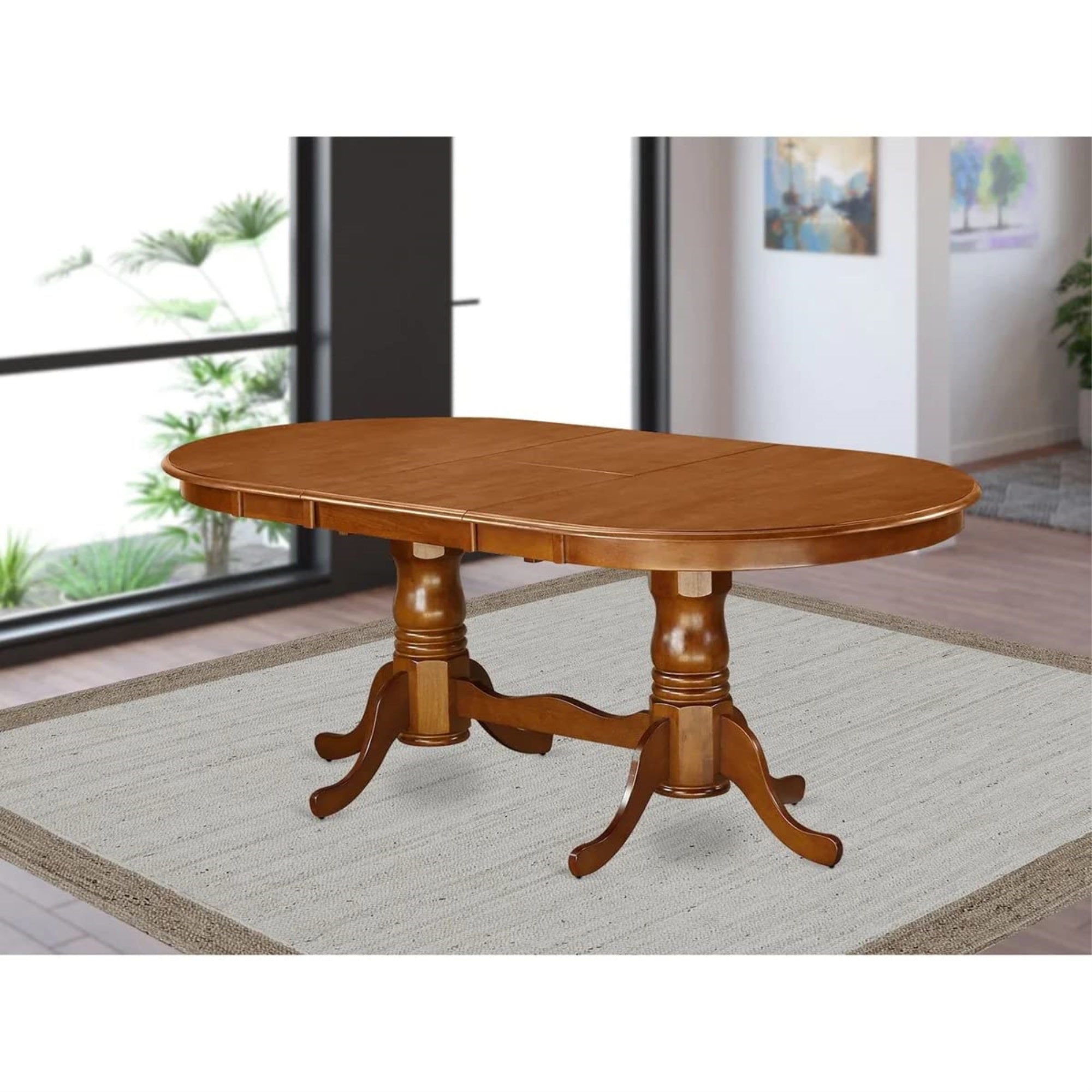 East West Furniture Pvt-Sbr-Tp Kitchen Oval Dining Table Top With Butterfly Leaf & Double Pedestal Base, 42X78 Inch