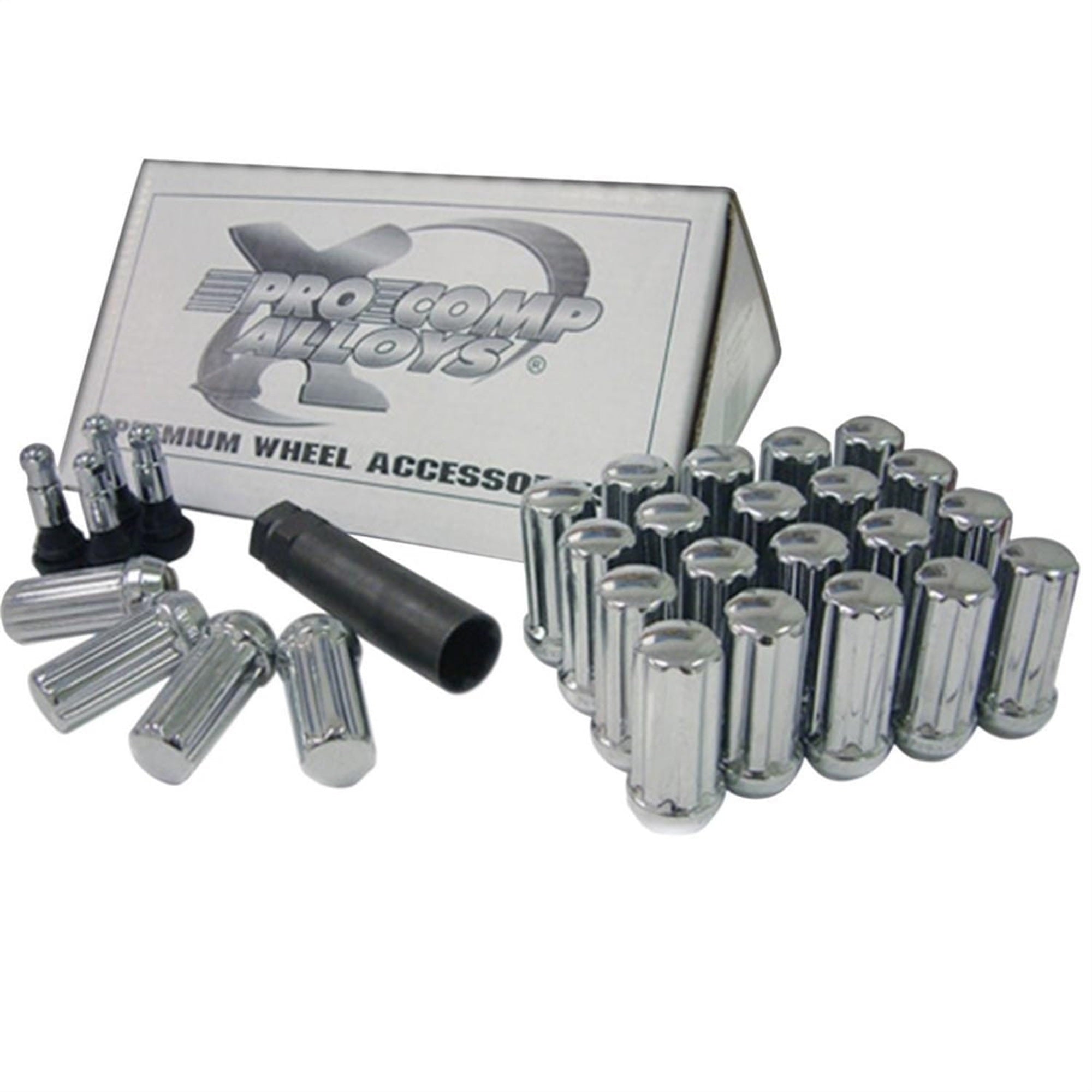Pro Comp Wheels 11184B Lug Nut Kit 1/2 Spline 25 Lugs W/Spare/Valve Stem Black Lug Nut Kit