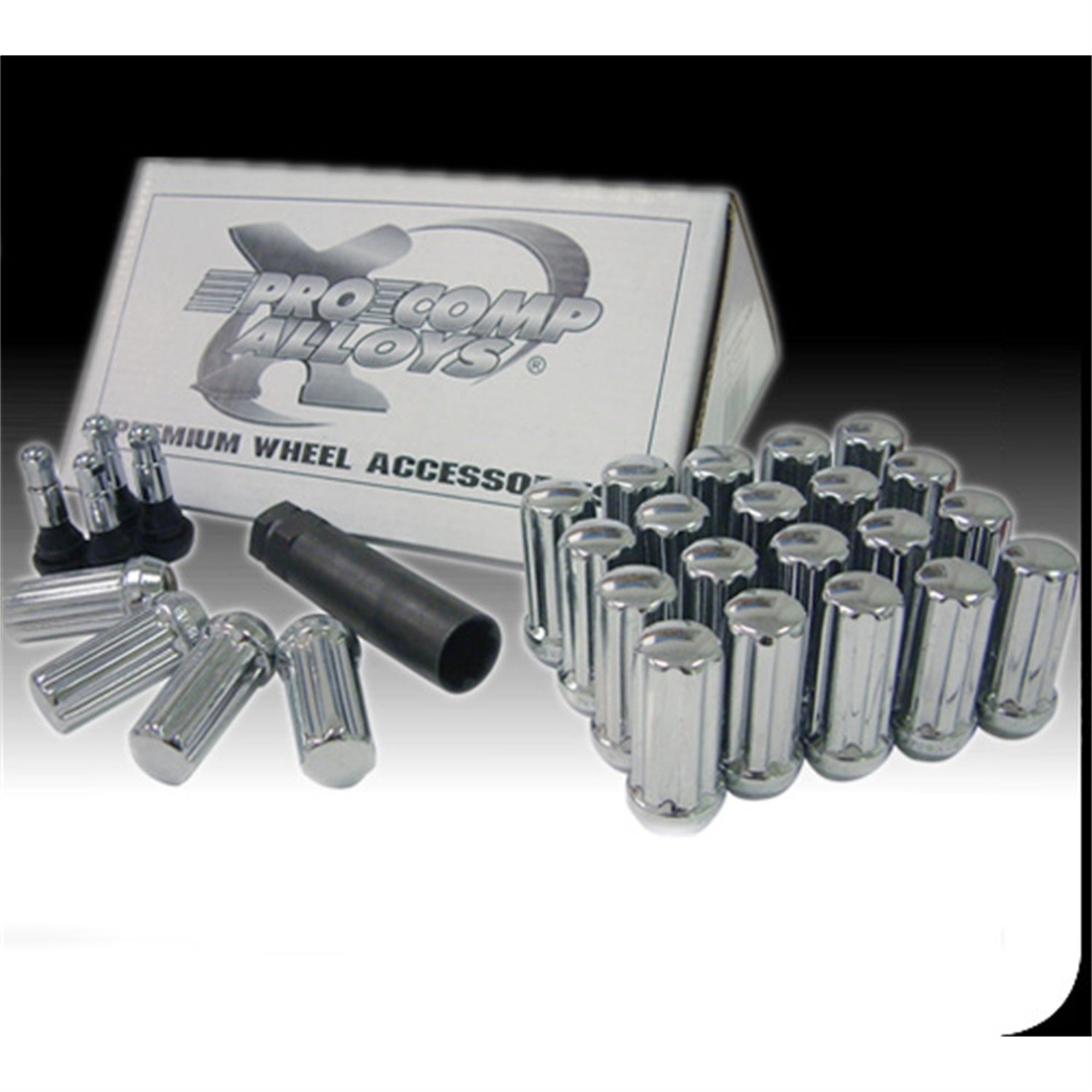 Pro Comp Wheels 16104Oe Lug Nut Kit 14 X 2 Spline 6 Lug Kit Black W/Val Stem Lug Nut Kit