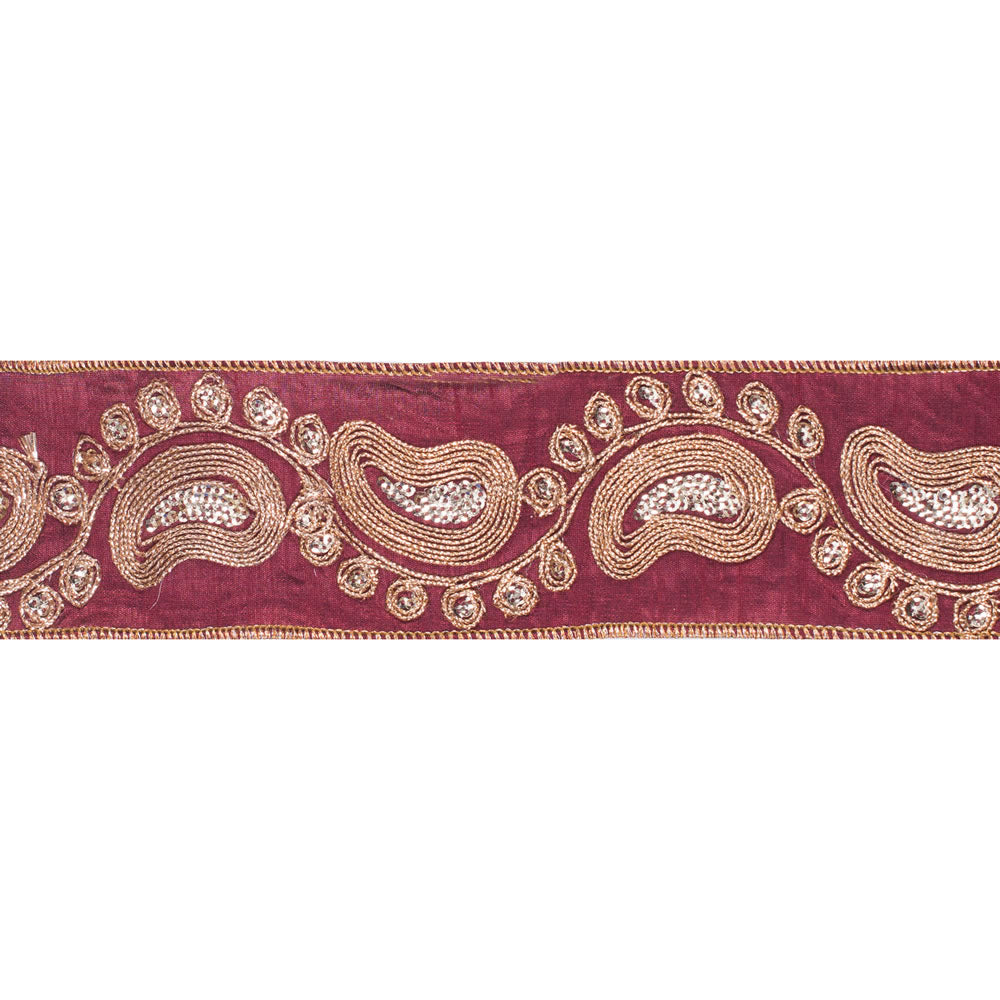Vickerman 2.5″ x 5Yd Gold Seq Paisley Burgundy - Q165982
