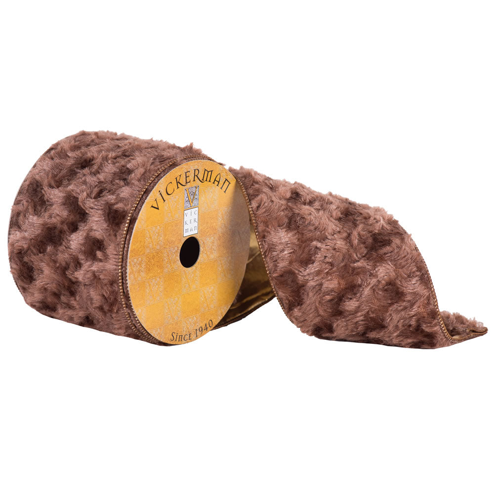Vickerman 4” x 10yd Medium Brown Fur Gold Back - Q170010