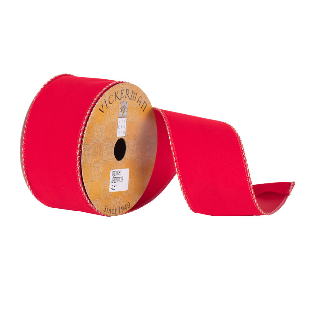 Vickerman 2.5” x 10yd Red Velvet Gold Twist Edge - Q170063