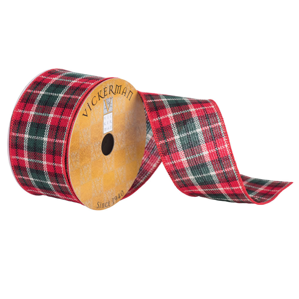Vickerman 2.5” x 10yd Red Muslin Plaid Wired - Q170073