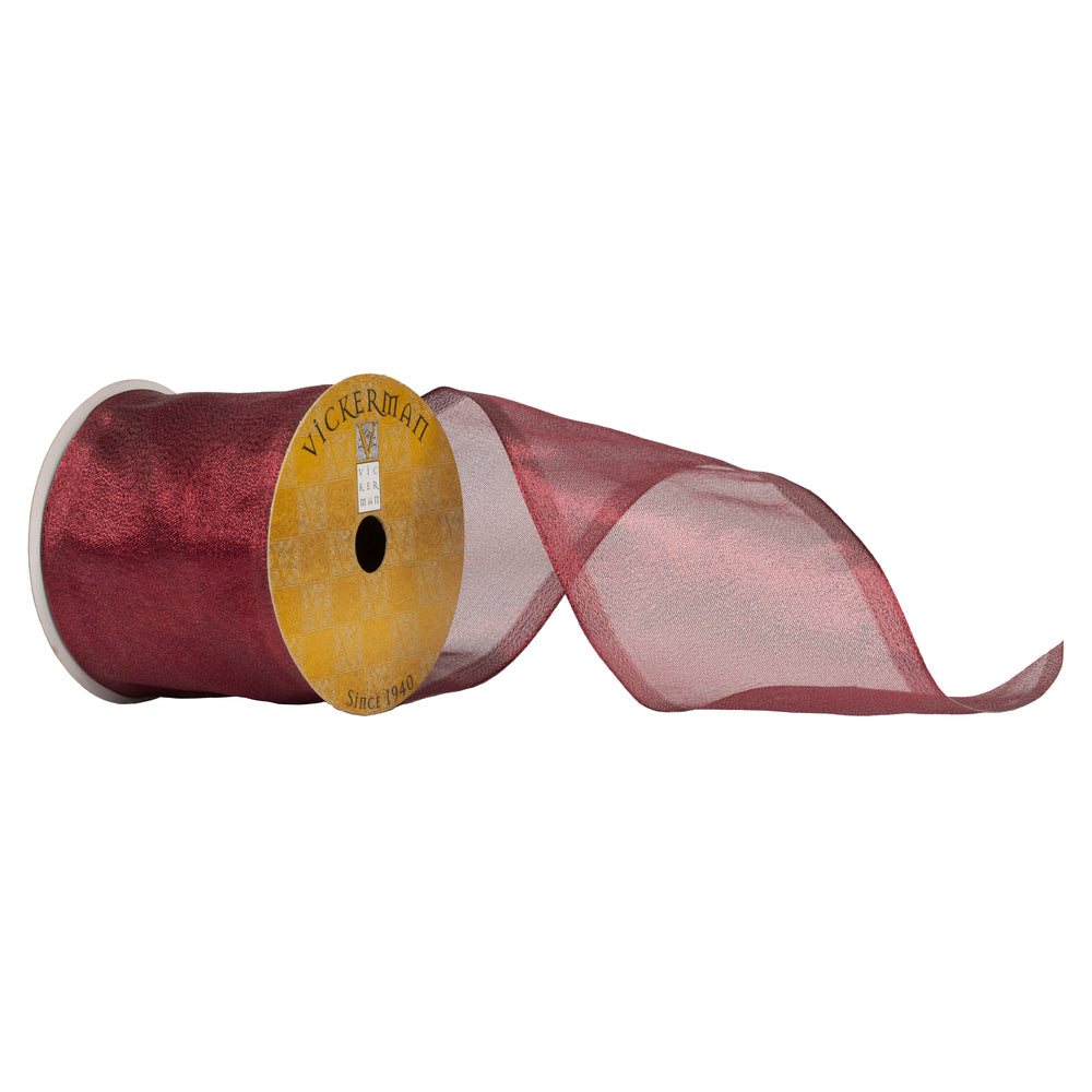 Vickerman 4” x 10yd Burgundy Shiny Wired - Q170118