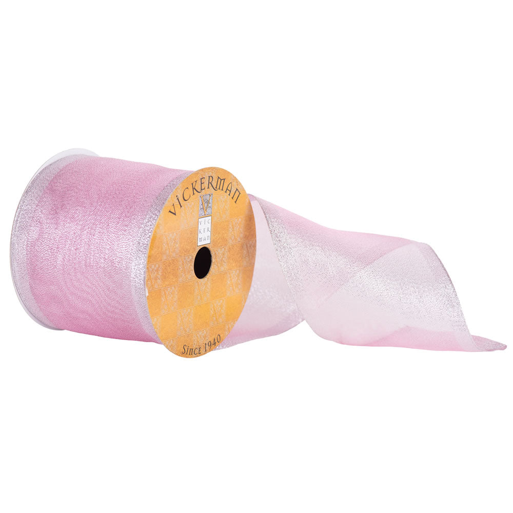Vickerman 4” x 10yd Dusty Rose Shiny Wired - Q170123