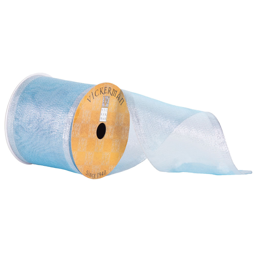 Vickerman 4” x 10yd Pale Blue Shiny Wired - Q170127