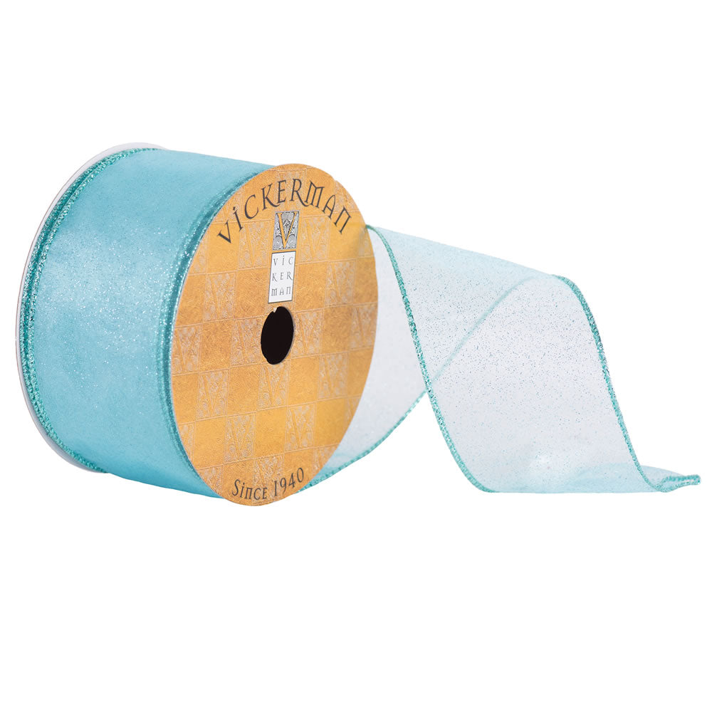 Vickerman 2.5” x 10yd Aqua Sheer Glitter Wired - Q170154