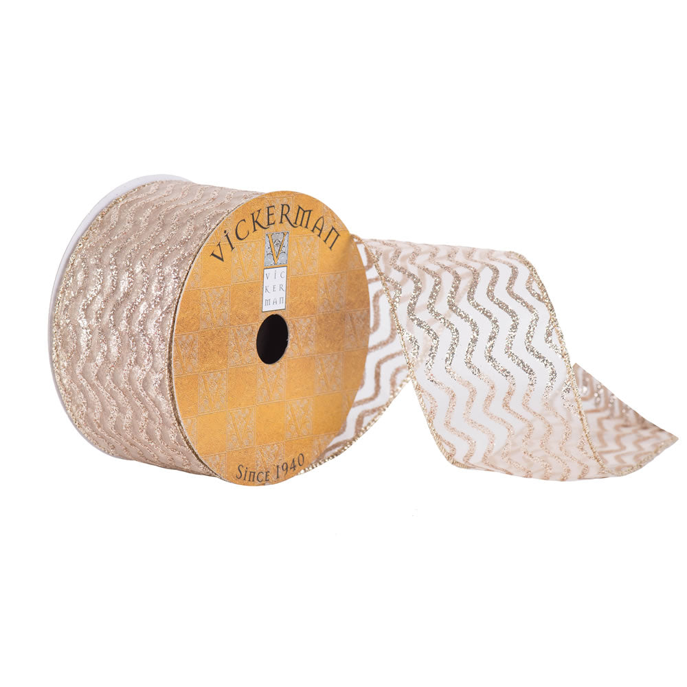 Vickerman 2.5” x 10yd Champagne Sheer Chevron - Q170186