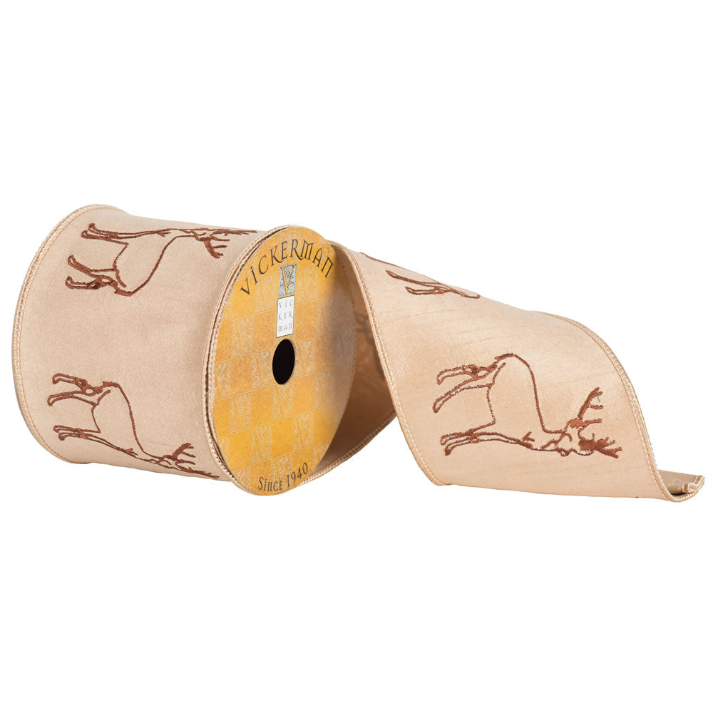 Vickerman 4 X 10Yd Tan Embroidered Reindeer - Q172140