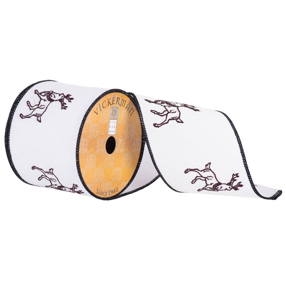 Vickerman 4 X 10Yd White Tan Embroidered Reindeer - Q172142