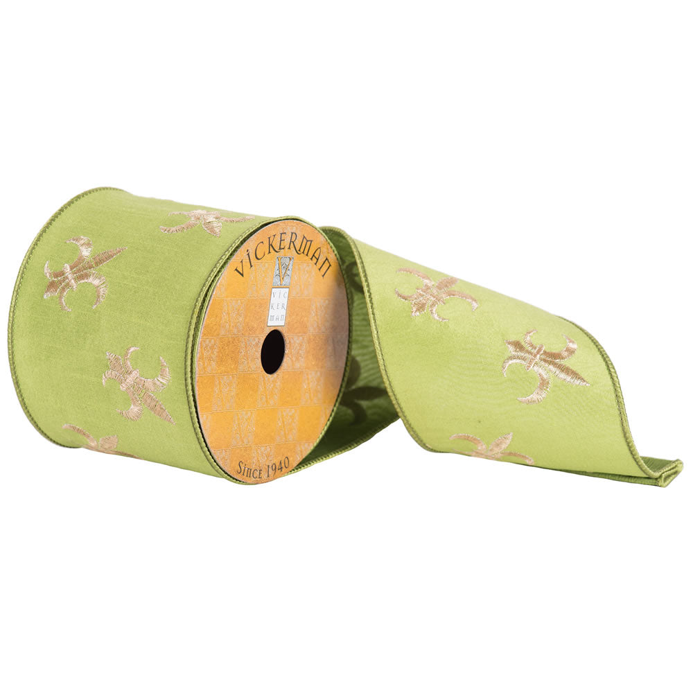 Vickerman 4 X 10Yd Green Gold Embr Fleur-De-Lis - Q172146