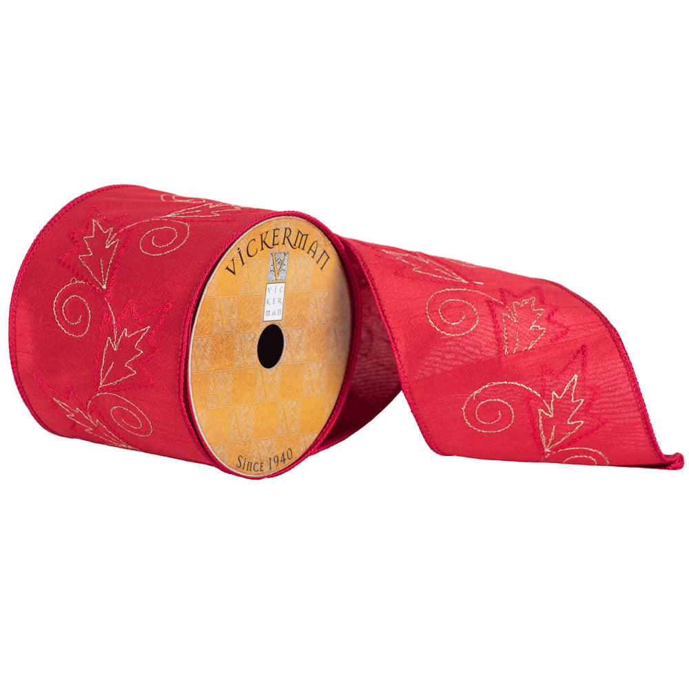 Vickerman 4” x 10yd Red Embroider Swirl Berry - Q172198