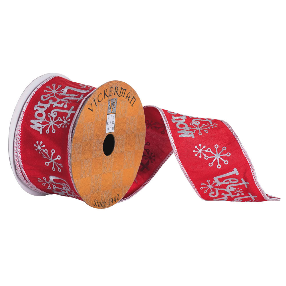 Vickerman 2.5” x 10yd Red Silvr Let It Snow Snwflk - Q174219