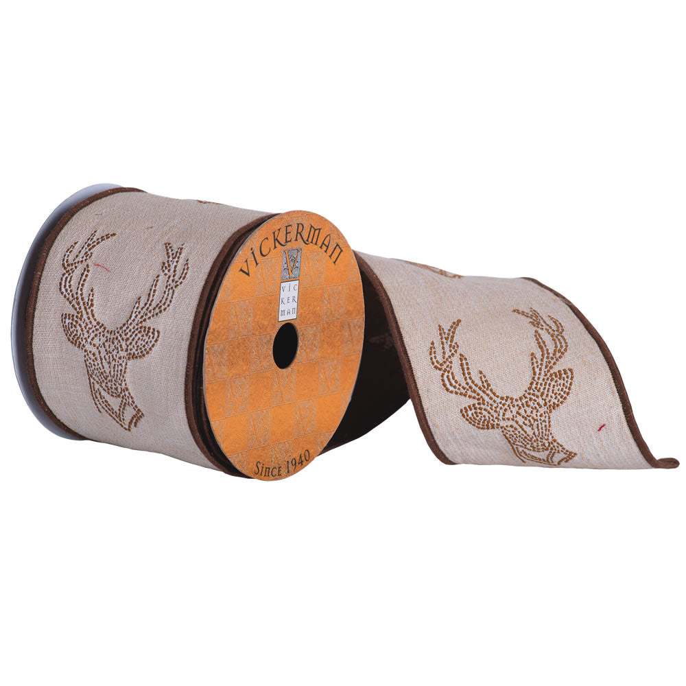 Vickerman 4” x 10yd Natural Tan Brown Reindeer - Q174236