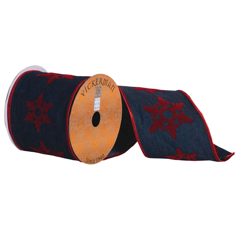 Vickerman 4” x 10yd Dark Blue, Red Felt Snowflakes - Q174244