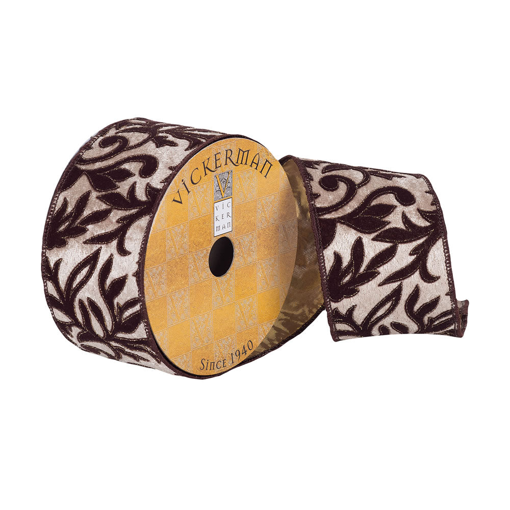 Vickerman 2.5” x 10Yd Gold Brown Embossed Ribbon - Q180107