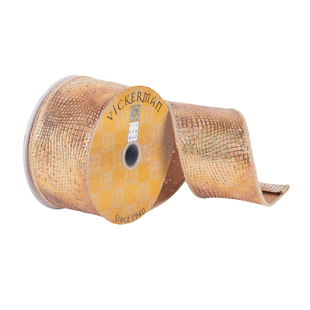 Vickerman 2.5”x10Yd Gold Geometric Curve Ribbon - Q180173