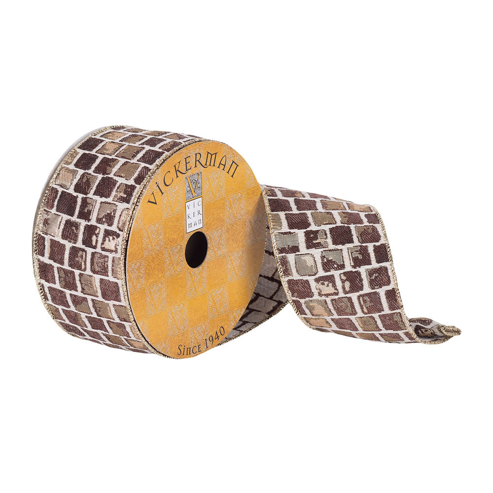 Vickerman 2.5”x10Yd Brown Rustic Checkered Ribbon - Q180296