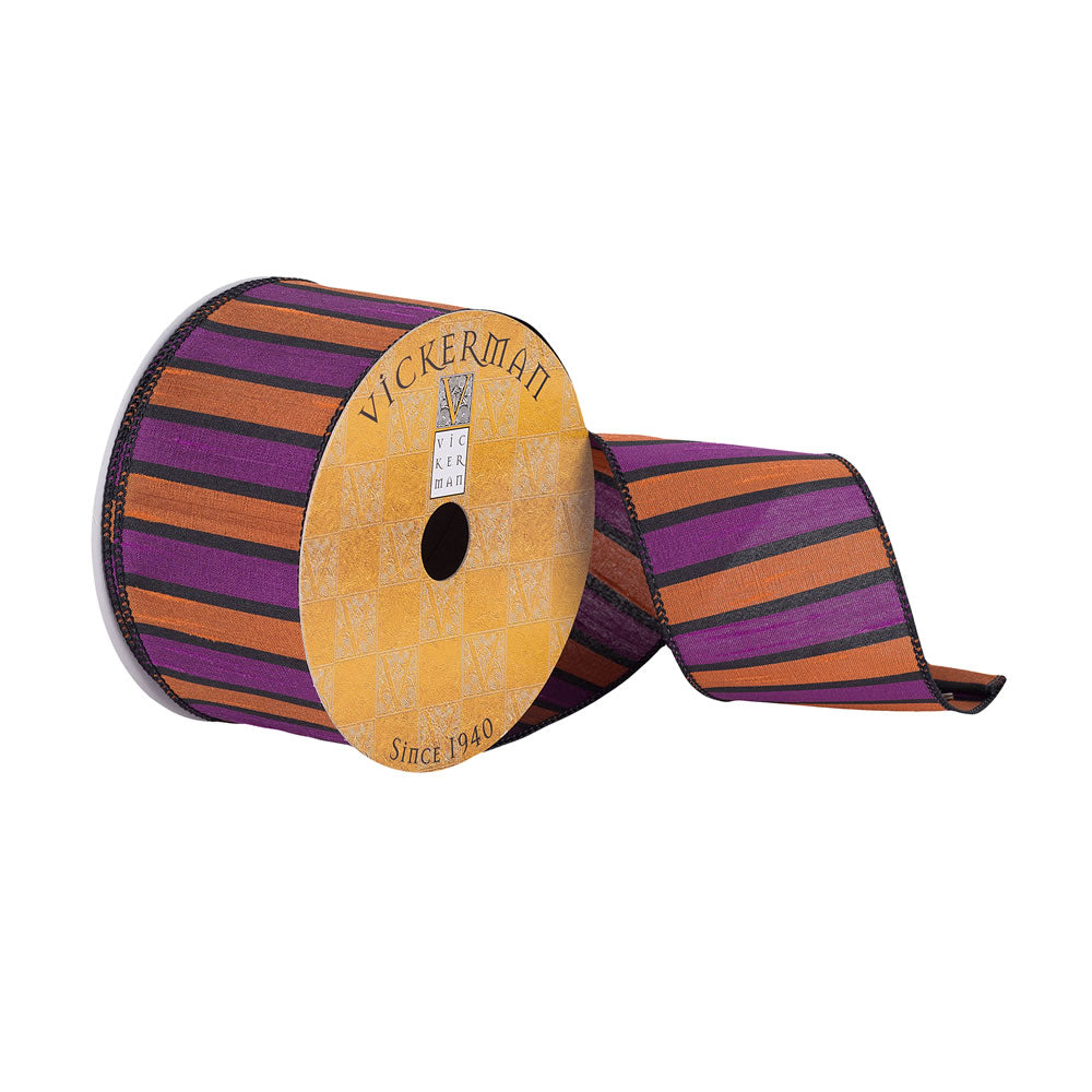 Vickerman 2.5”x10Yd Orange/Purple Stripe Ribbon - Q180401