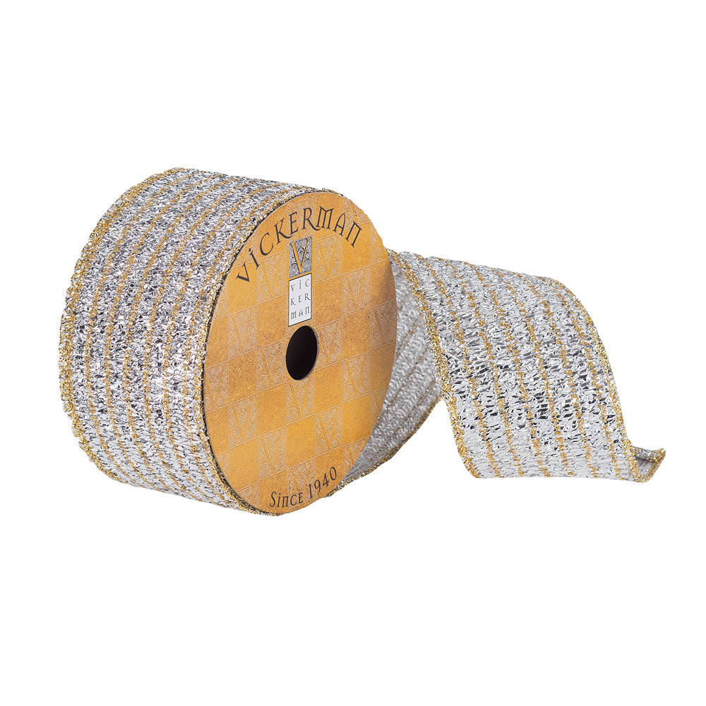 Vickerman 2.5”x10Yd Silver/Gold Tinsel Ribbon - Q180479