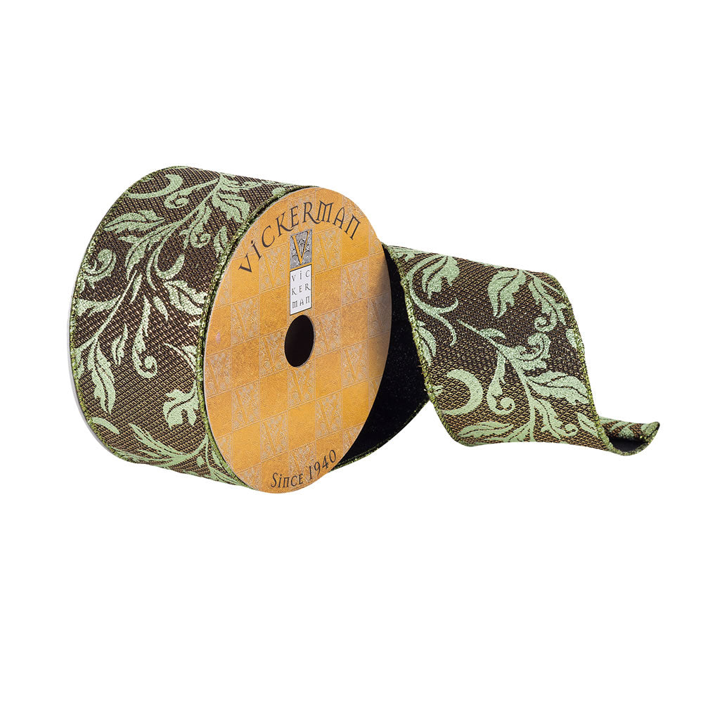 Vickerman 2.5”x10Yd Green Divet Filigree Pattern - Q180746