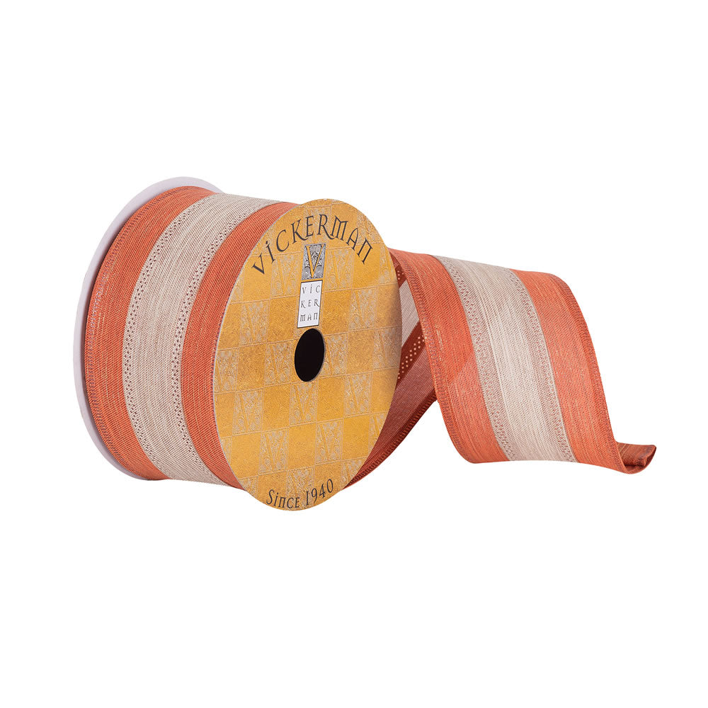 Vickerman 2.5”x10Yd Orange/Natural Stripe Dupion - Q180788