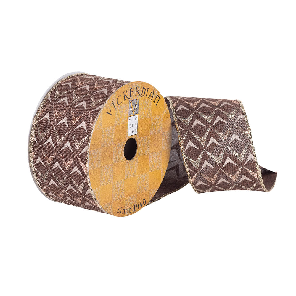 Vickerman 2.5”x10Yd Chocolate Dupion Glitter Arrow - Q180995