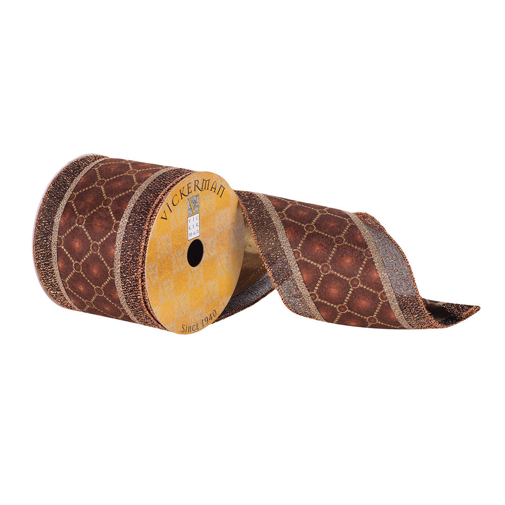 Vickerman 4”x10Yd Chocolate/Mocha Pattern Stripe - Q181071