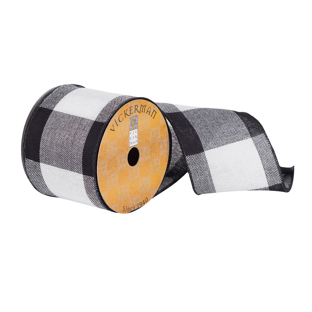Vickerman 4”x10Yd Black/White Soft Plaid Ribbon - Q181156