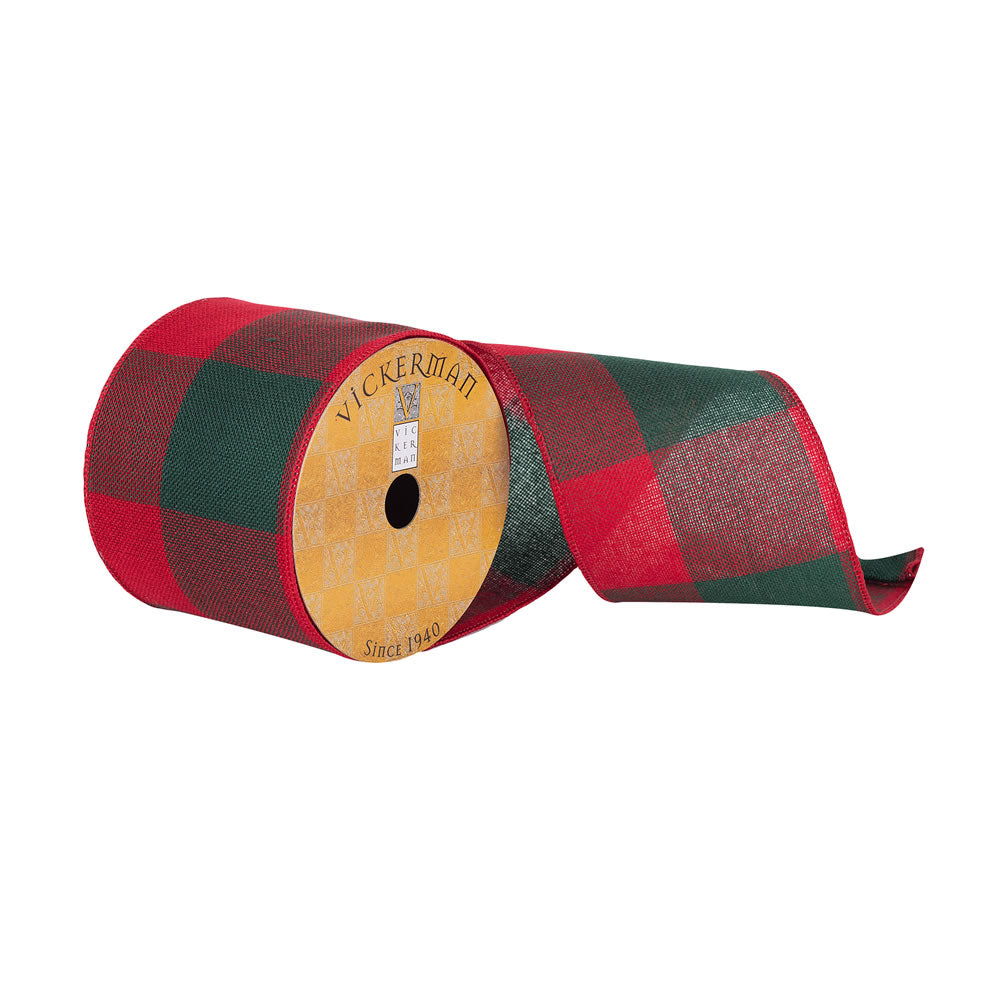 Vickerman 4”x10Yd Red/Green Soft Plaid Ribbon - Q181159