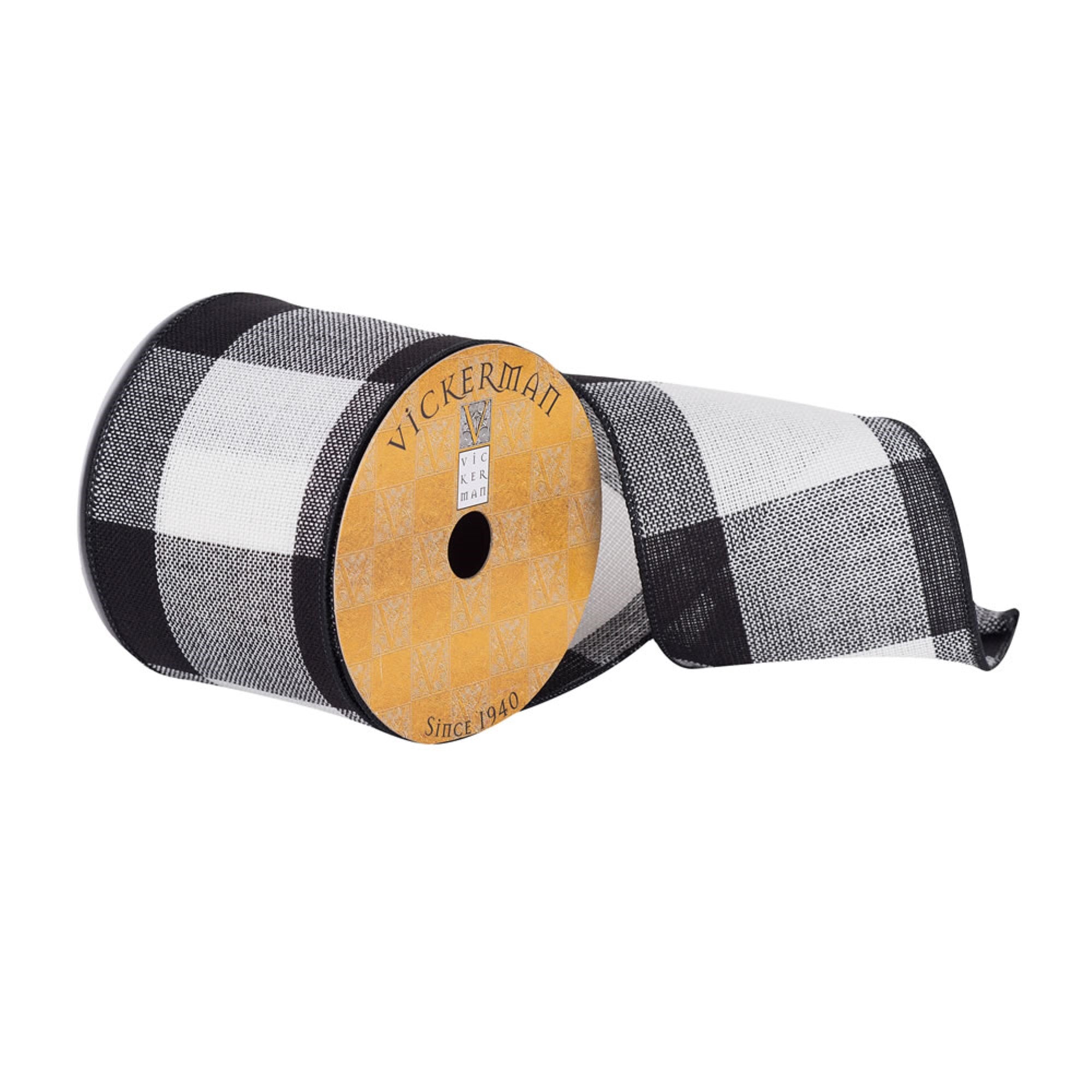 4”x10Yd Black/White Plaid Ribbon