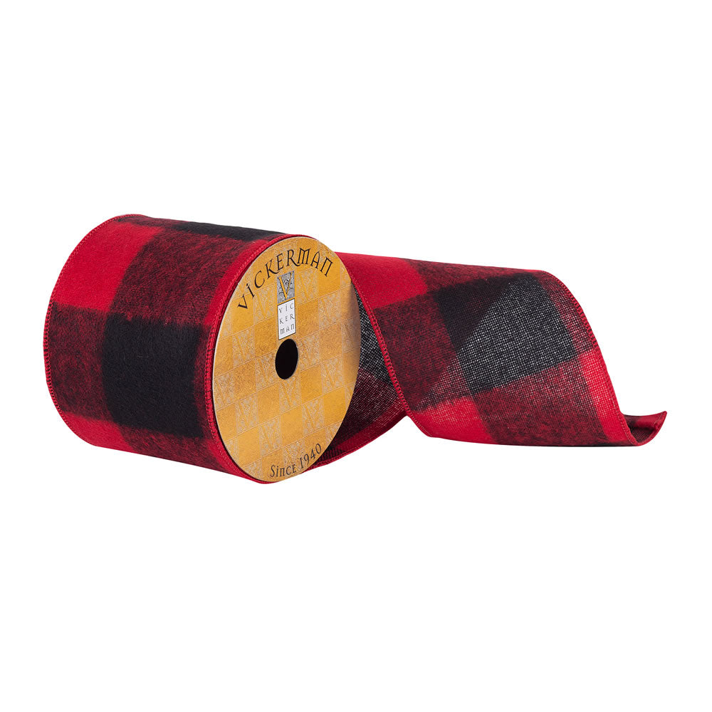 Vickerman 4”x10Yd Red/Black Soft Plaid Ribbon - Q181165