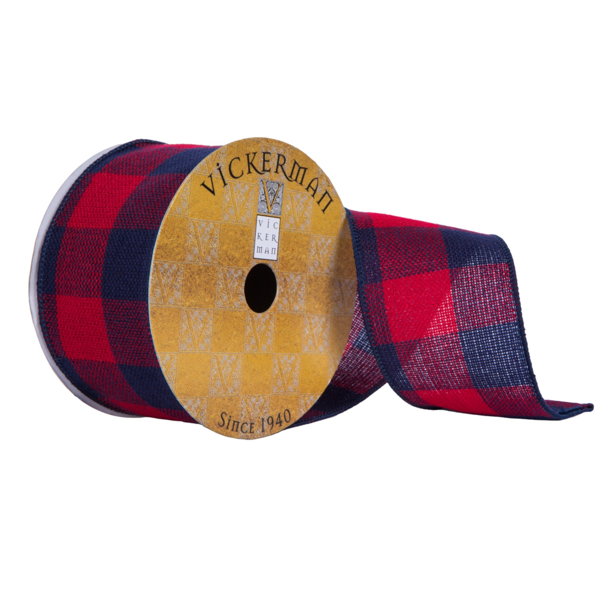 Vickerman 2.5” x 10 Yards Red and Dark Blue Plaid Christmas Ribbon
