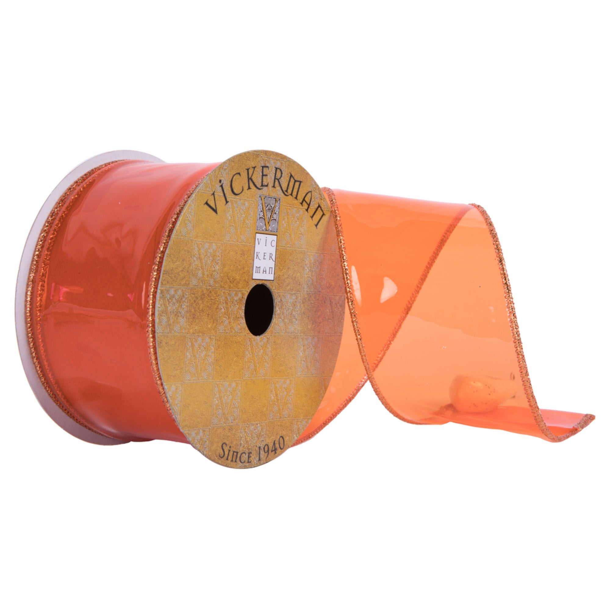 Vickerman 2.5” x 10 Yards Tangerine Transparent PVC Christmas Ribbon