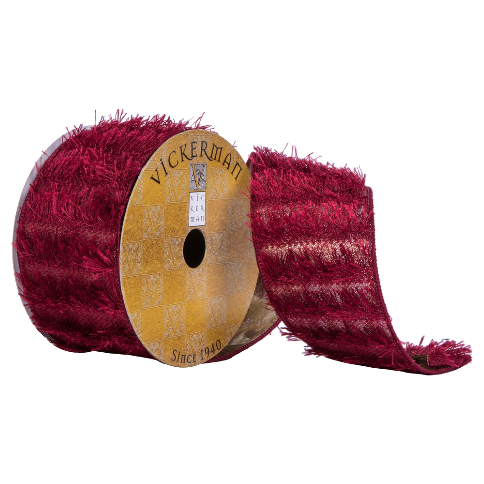 2.5”x10Yd Burgundy Fringe with Gold Back