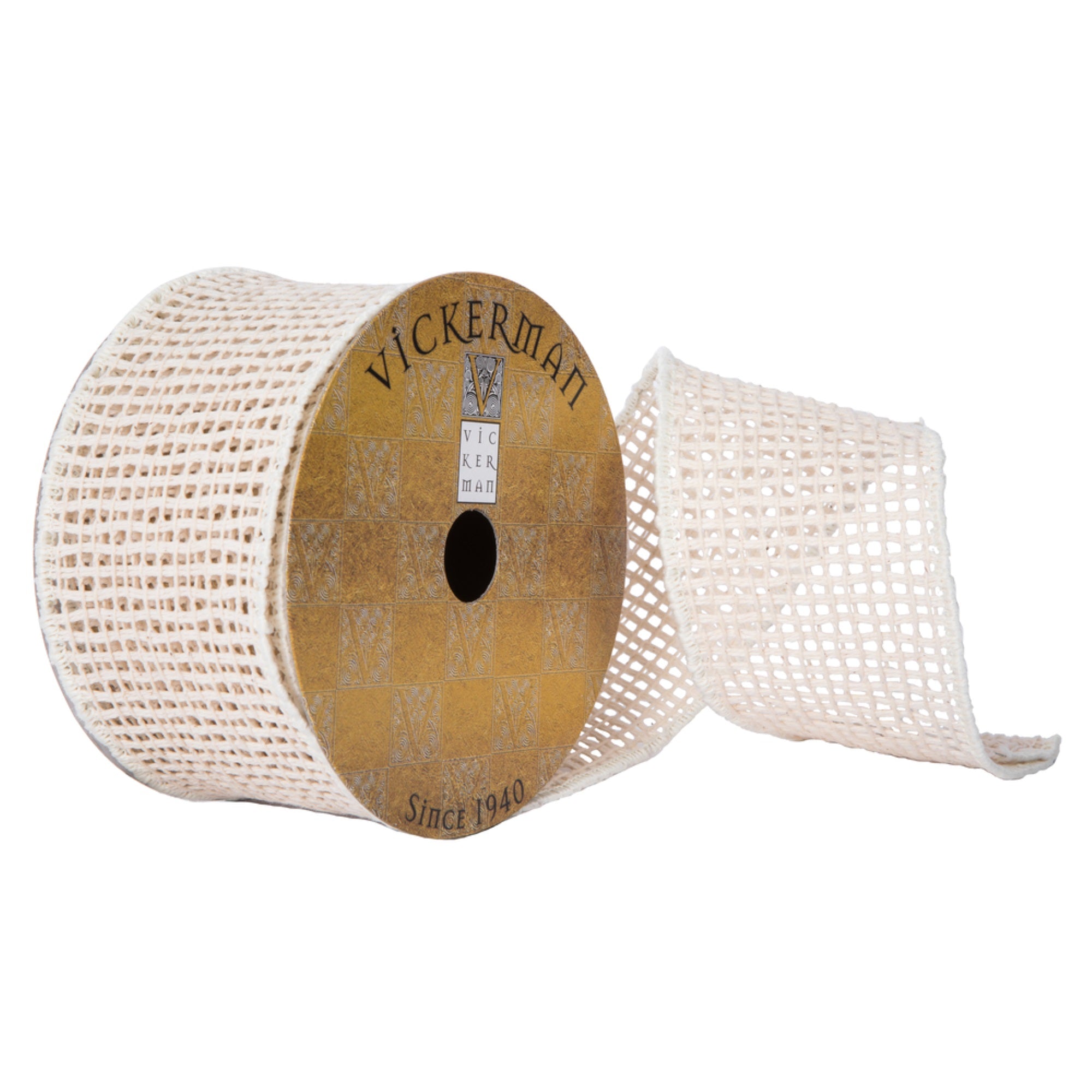 4”x10Yd Beige Threaded Mesh Ribbon