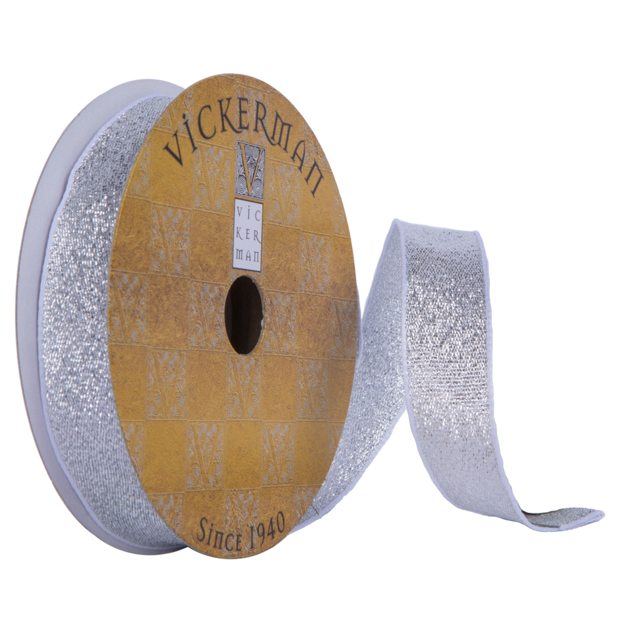 Vickerman 1” x 10 Yard Silver Sheen Christmas Ribbon