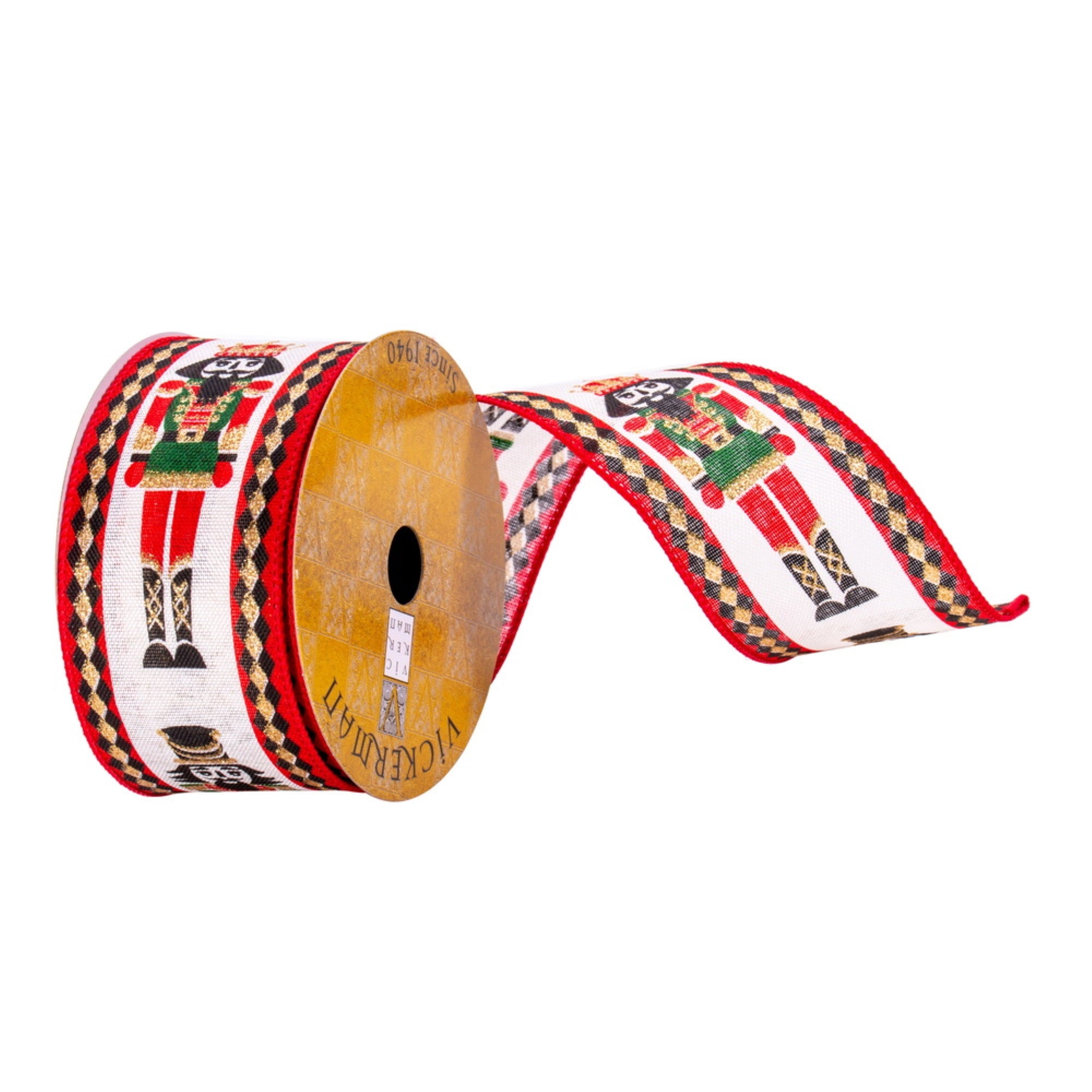 Vickerman 2.5” x 10 Yards Red Cream Black Green and Gold Nutcracker Ribbon