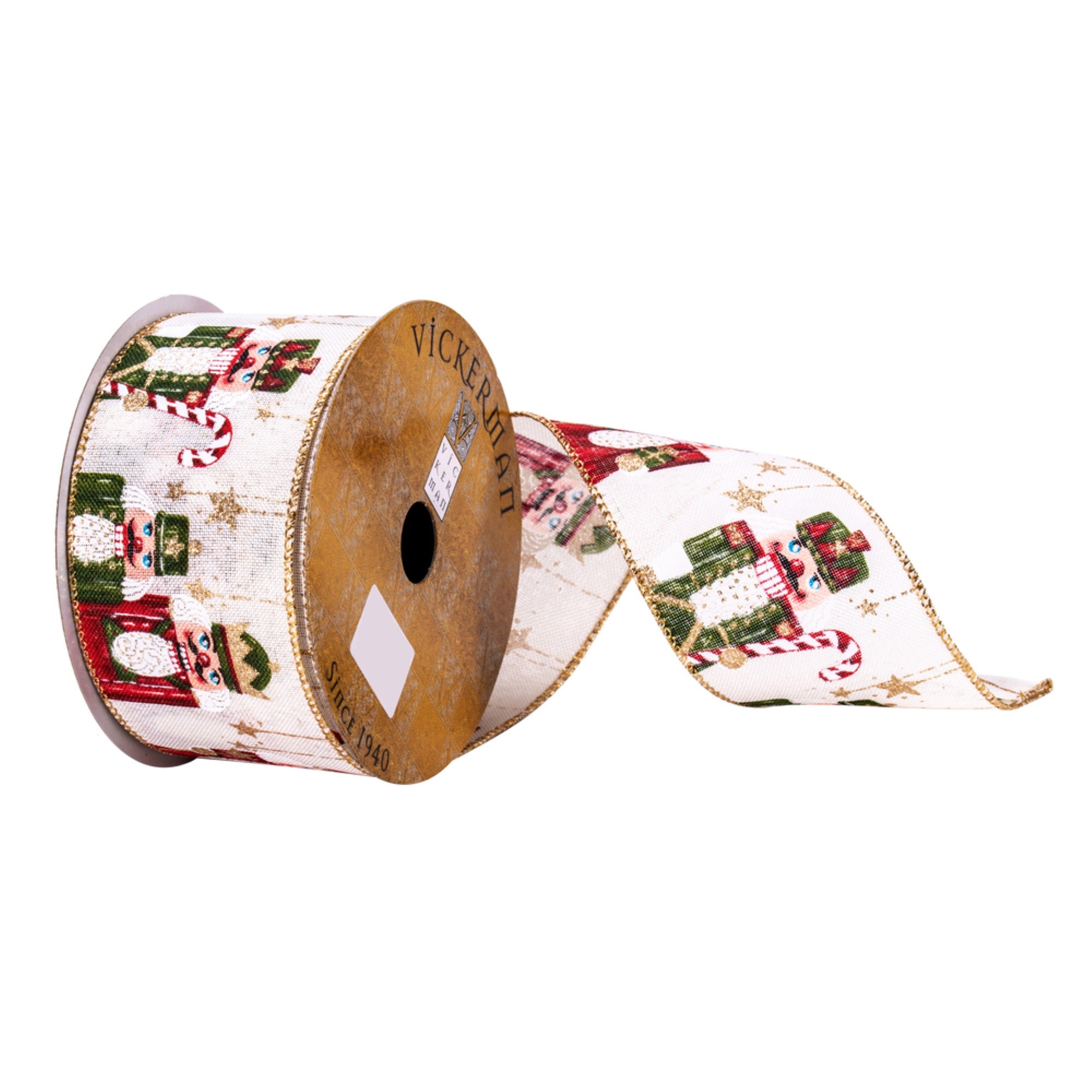 Vickerman 2.5” x 10 Yards Beige Green and Red Nutcracker Ribbon