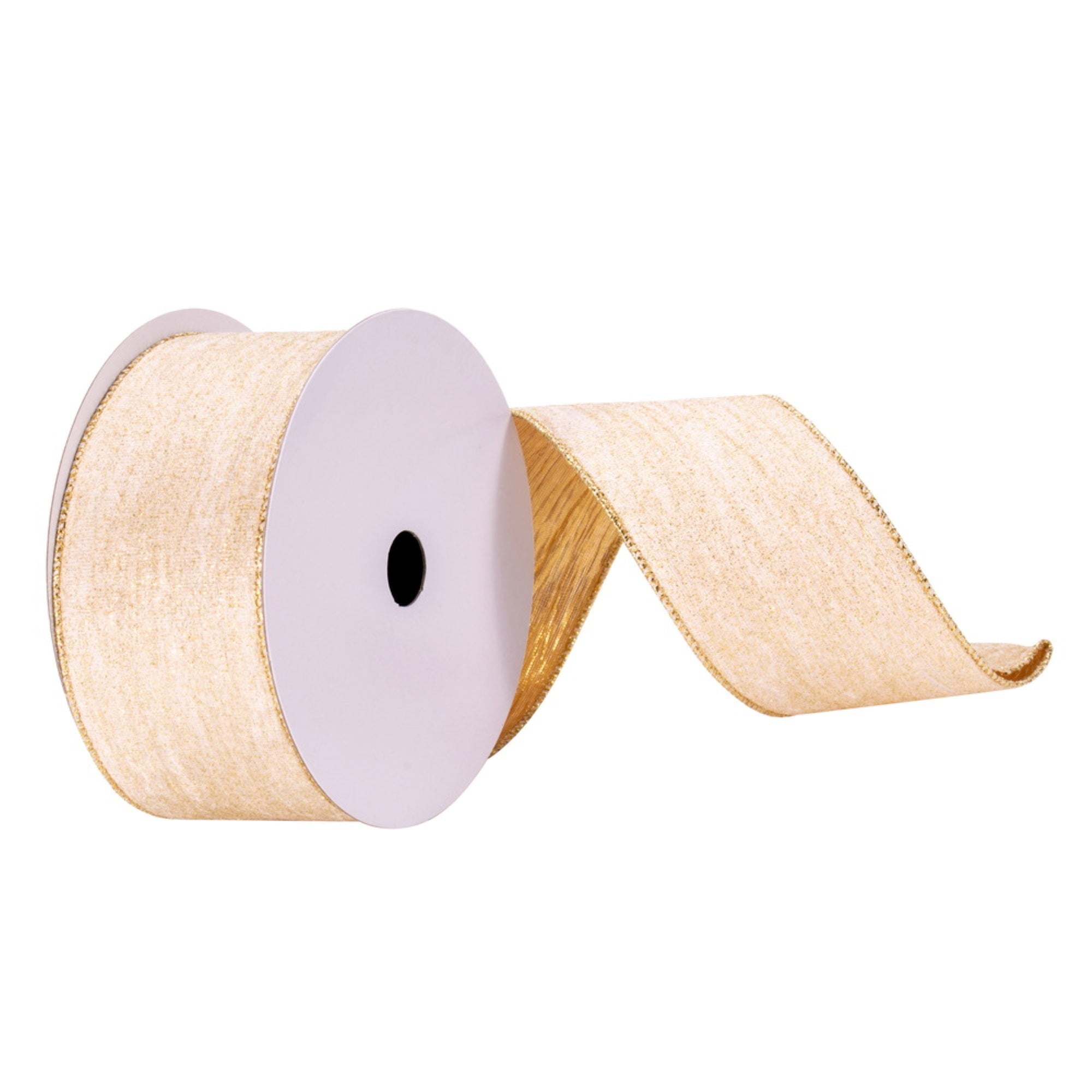 2.5”x10yd White/Gold Glitter Ribbon