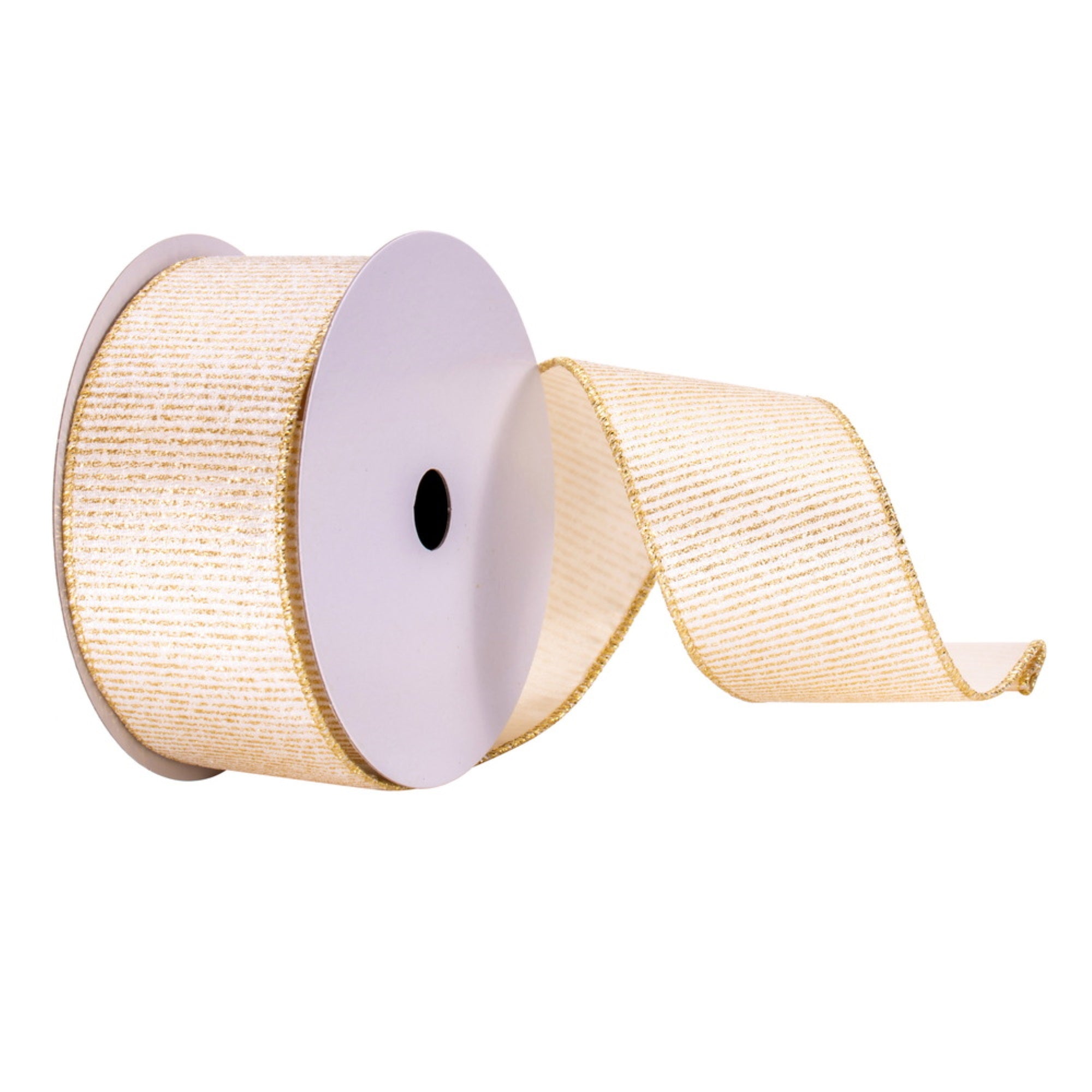 2.5”x10yd White/ Gold Stripes Ribbon