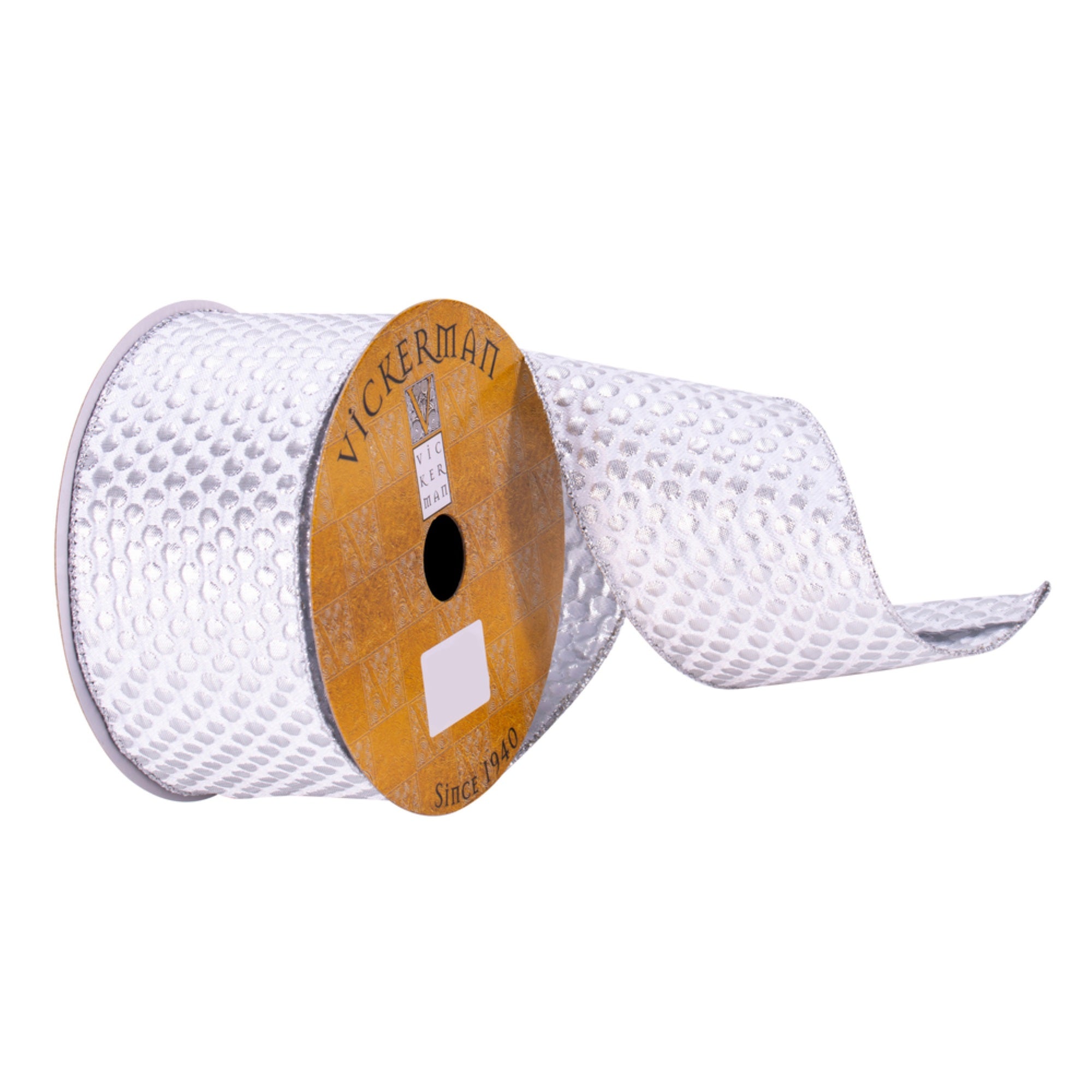 2.5” x 10 yd Silver Spots Ribbon