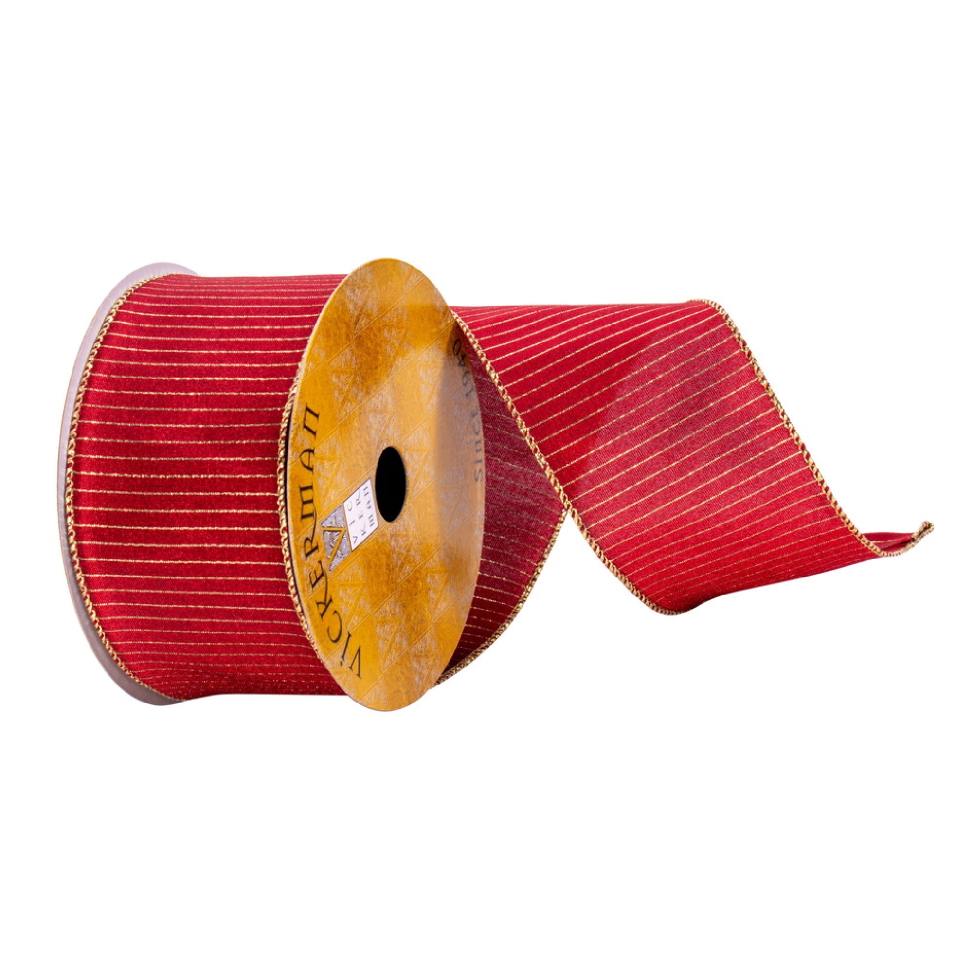 Vickerman 2.5” x 10 Yards Red with Gold Stripes Ribbon