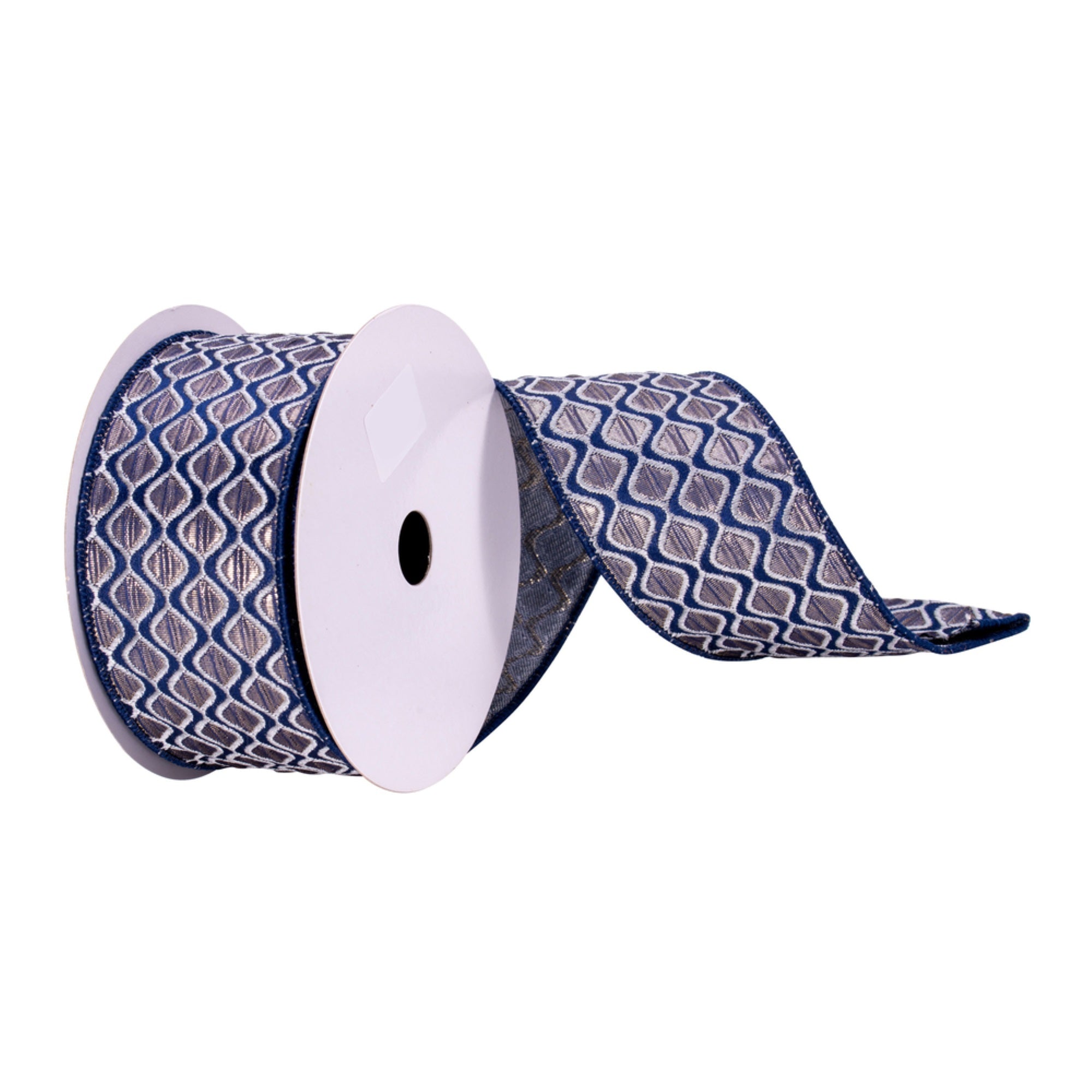 2.5”x10yd Navy/Champagne Design Ribbon