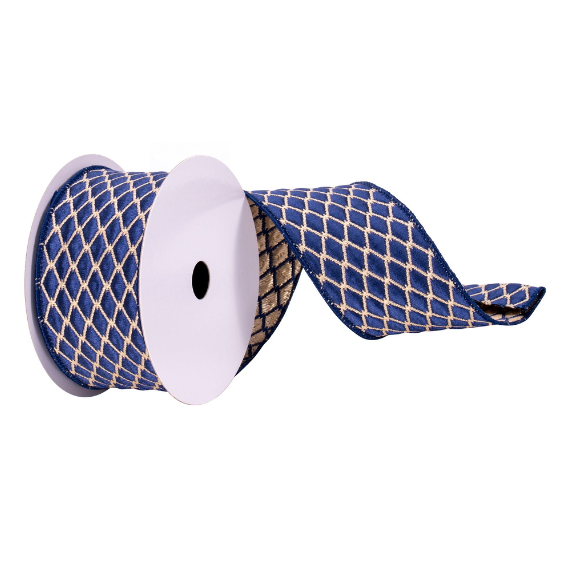 2.5”x10yd Navy/Champagne Ropes Ribbon