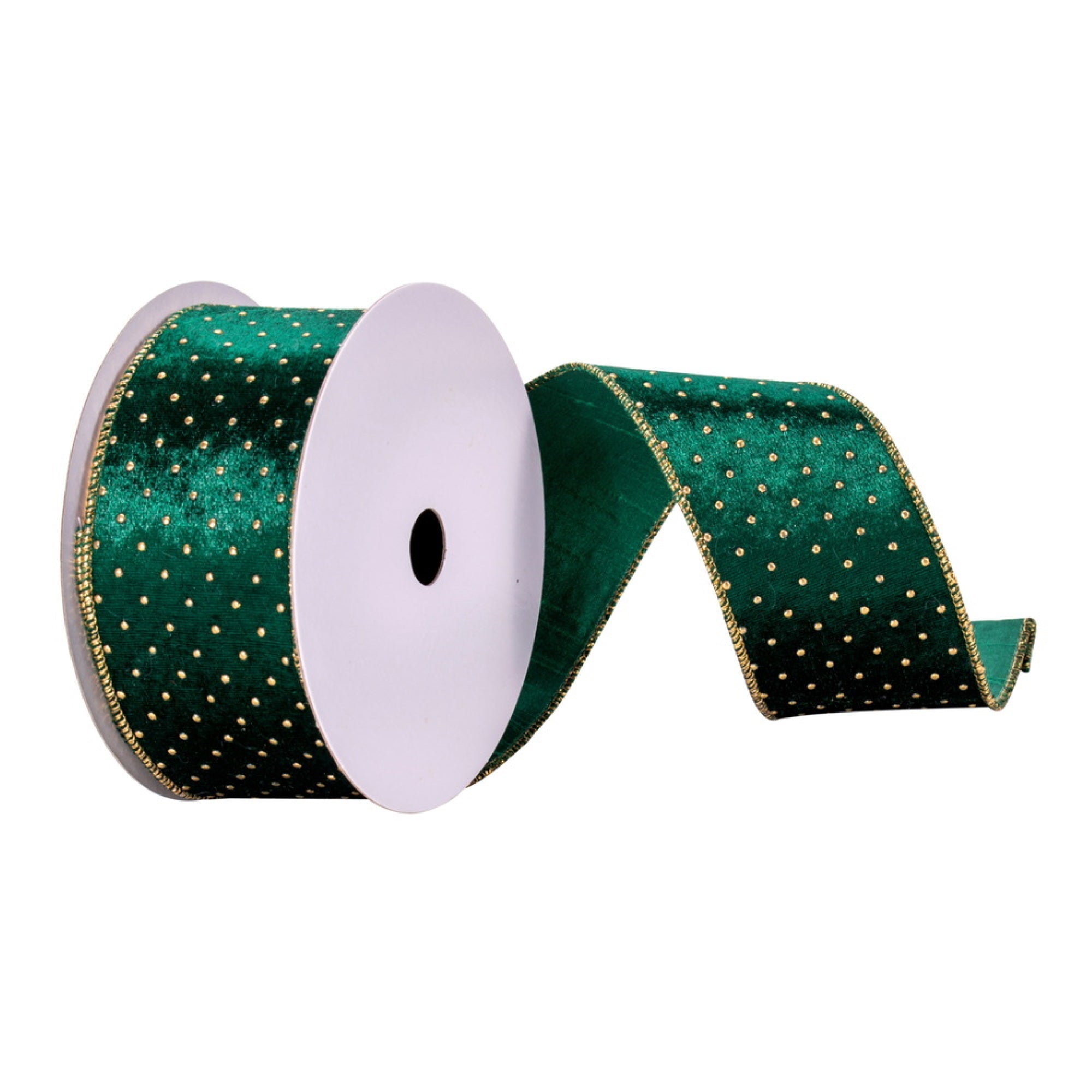 2.5”x10yd Green with Gold dots Ribbon