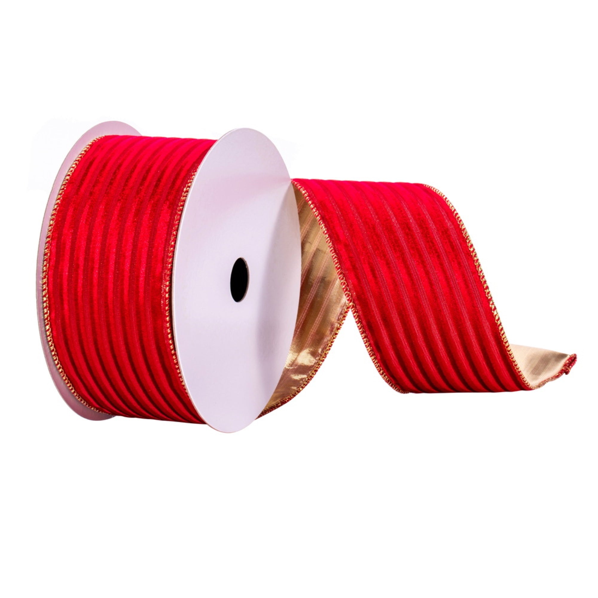 2.5”x10yd Red Stripe Gold Back Ribbon